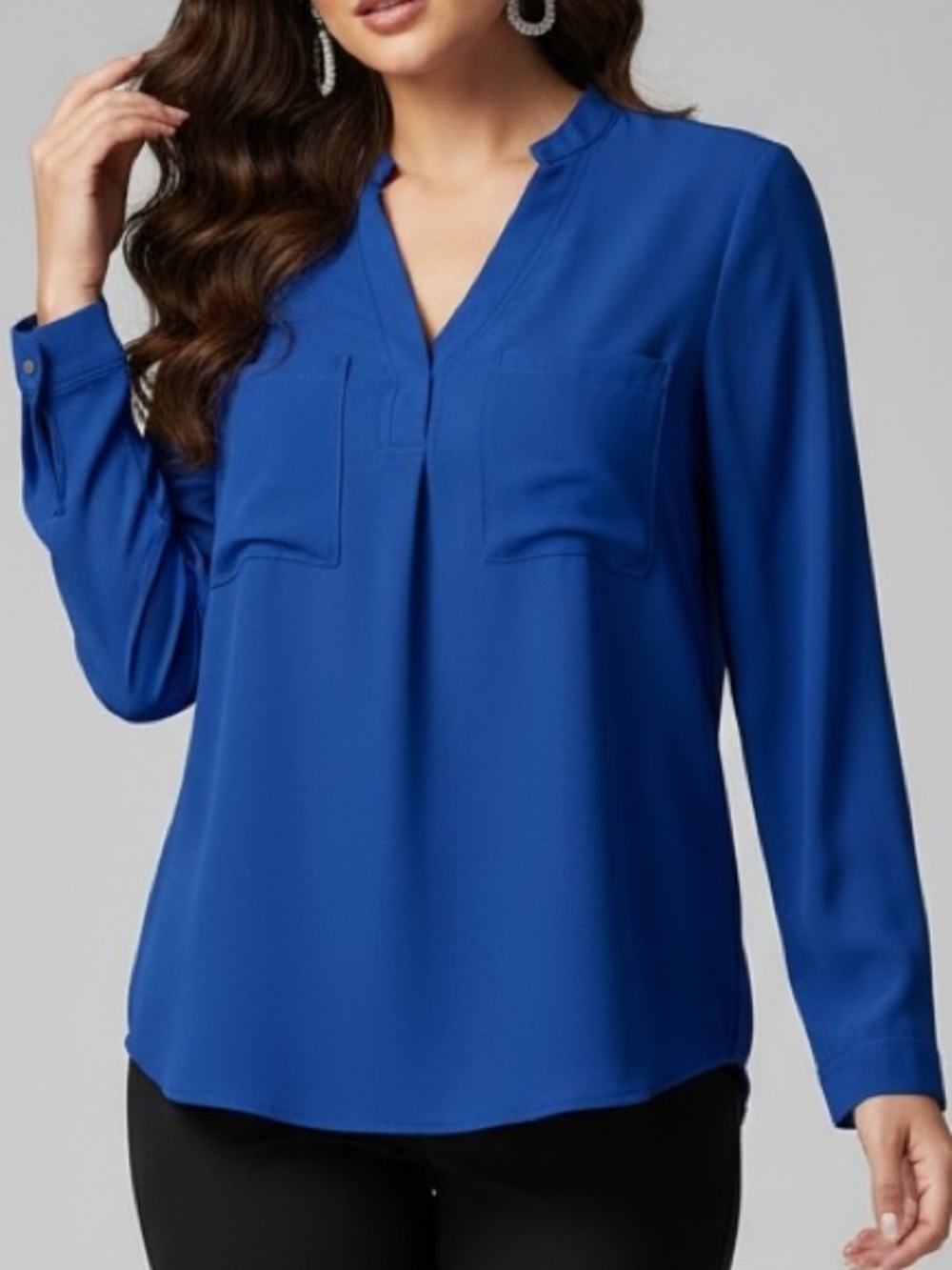 Nine West Cobalt Blue V-Neck Long Sleeve Blouse